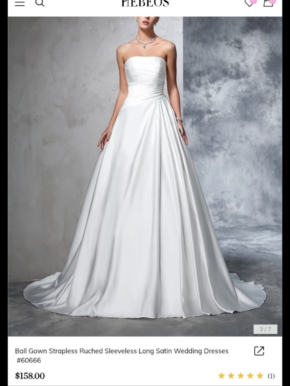 Hebeos Strapless White Satin Wedding Dress With Built In And Xtra Crinoline.